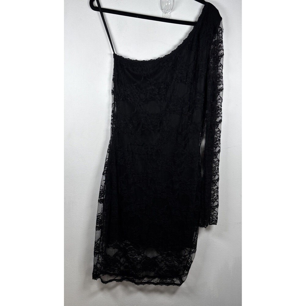 Pinkeli Black Lace One Shoulder Mini Dress L Sheer Y2K Coquette Party Goth